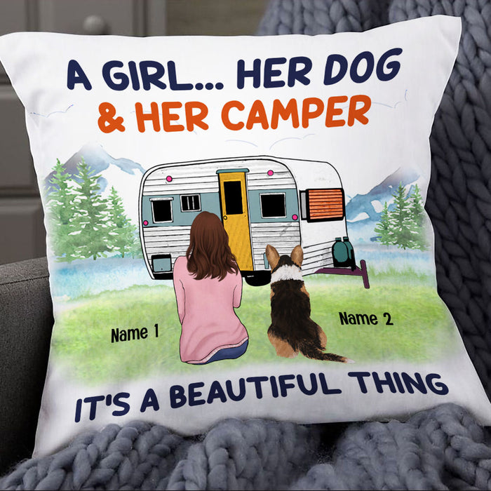 Personalized Camping Girl Dog It Is A Beautiful Thing Pillow NB221 85O53 1