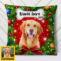 Personalized Dog Photo Christmas Wreath Pillow NB123 81O36 thumb 1
