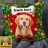 Personalized Dog Photo Christmas Wreath Pillow NB123 81O36 thumb 1
