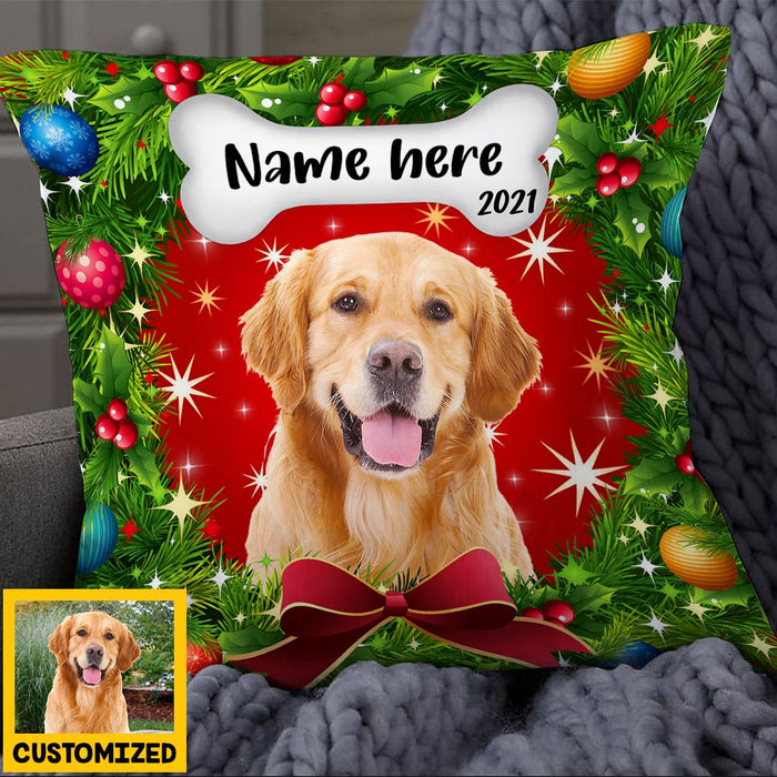 Personalized Dog Photo Christmas Wreath Pillow NB123 81O36 1