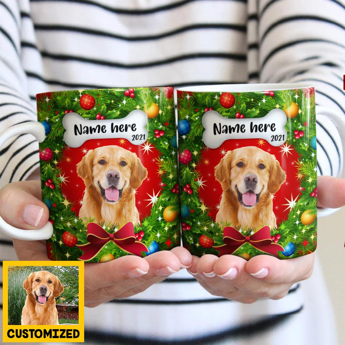 Personalized Dog Cat Photo Christmas Wreath Mug NB123 81O36 1