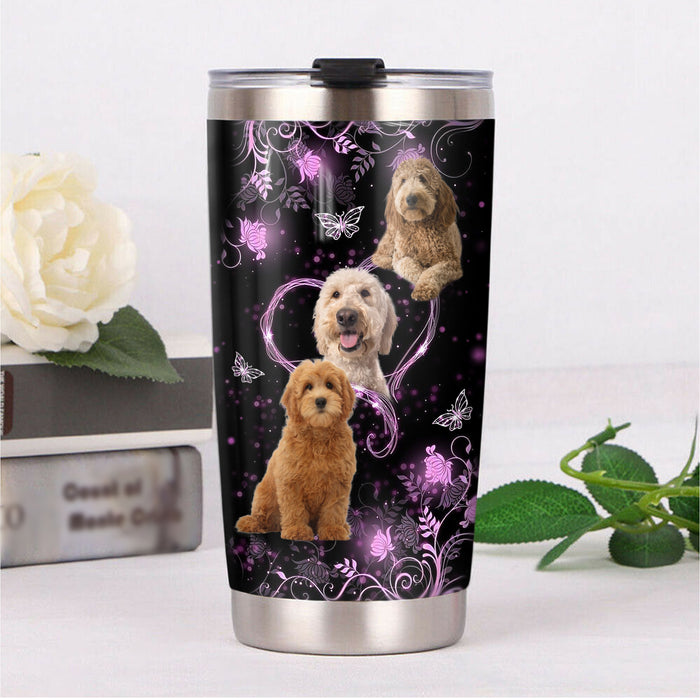 Goldendoodle Dog & Pink Heart Steel Tumbler 1