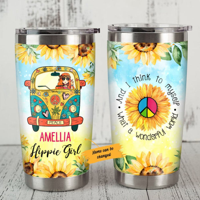Personalized Hippie Girl Sunflower Steel Tumbler JN184 95O53 1