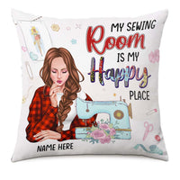 Personalized Love Sewing My Happy Place Pillow DB27 26O66 thumb 1