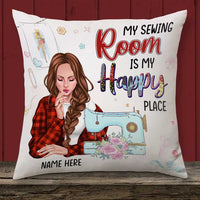 Personalized Love Sewing My Happy Place Pillow DB27 26O66 thumb 1