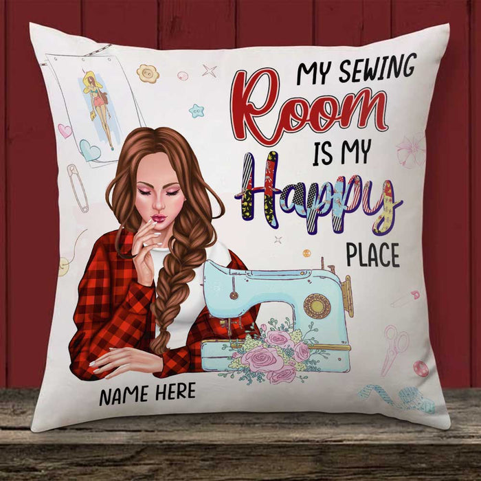 Personalized Love Sewing My Happy Place Pillow DB27 26O66 1