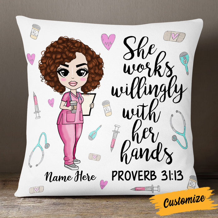 Personalized Proud Nurse She Works Willingly Pillow DB44 95O53 1