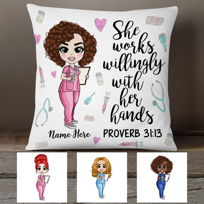 Personalized Proud Nurse She Works Willingly Pillow DB44 95O53 1