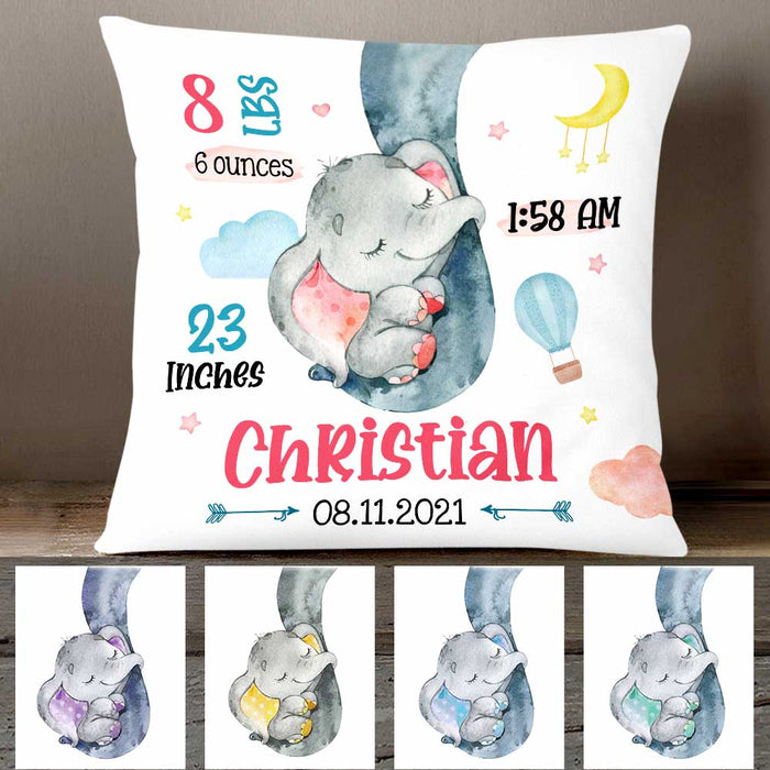 Personalized Elephant Baby Birth Announcement Pillow DB61 85O47 1