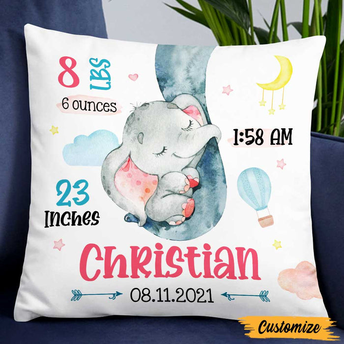 Personalized Elephant Baby Birth Announcement Pillow DB61 85O47 1