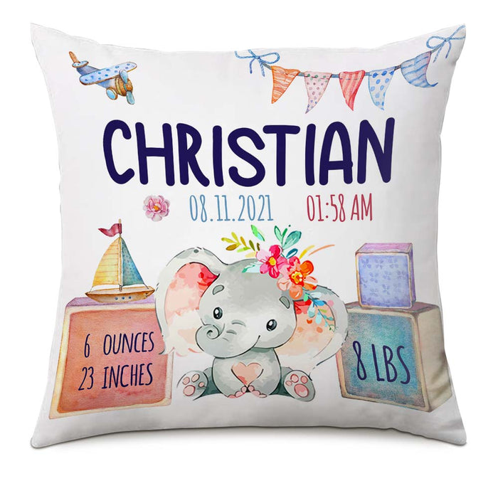 Personalized Elephant Baby Birth Announcement Pillow DB62 85O66 1