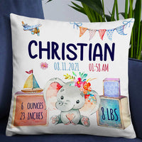 Personalized Elephant Baby Birth Announcement Pillow DB62 85O66 thumb 1