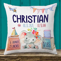 Personalized Elephant Baby Birth Announcement Pillow DB62 85O66 thumb 1