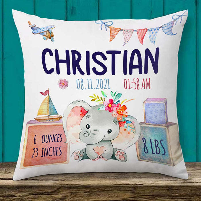 Personalized Elephant Baby Birth Announcement Pillow DB62 85O66 1