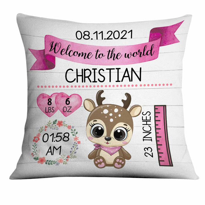Personalized Elephant Deer Bear Baby Birth Announcement Pillow DB63 85O34 1