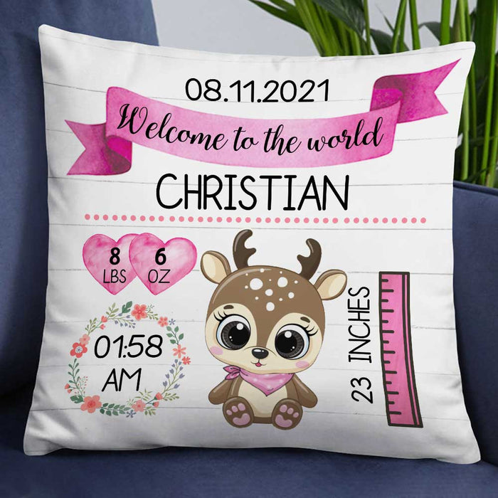 Personalized Elephant Deer Bear Baby Birth Announcement Pillow DB63 85O34 1
