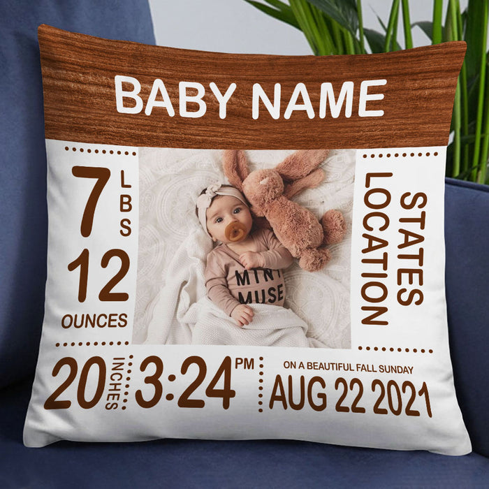 Personalized Baby Birth Announcement Photo Pillow DB49 30O18 1