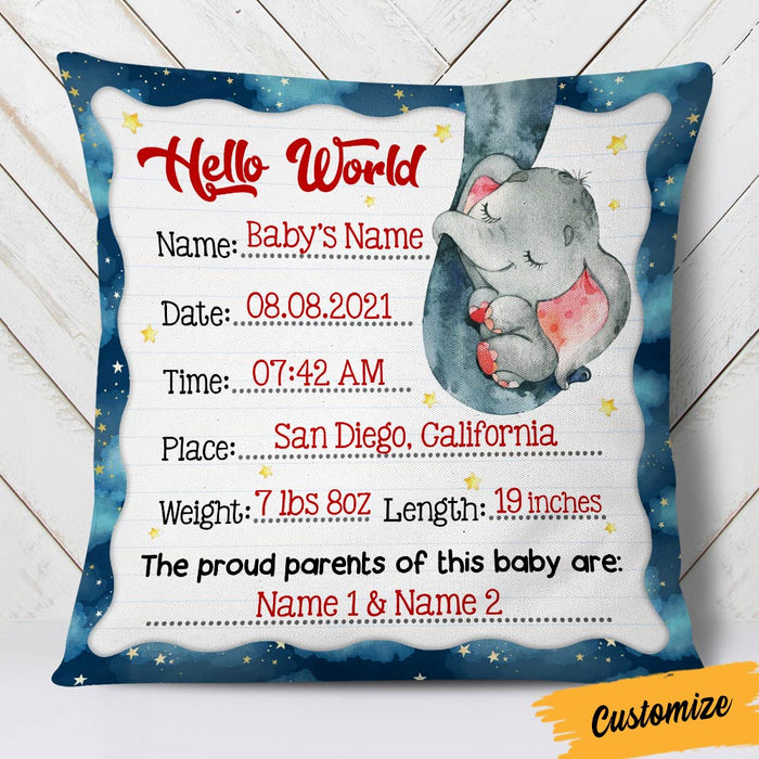 Personalized Baby Birth Announcement Elephant Pillow DB63 26O36 1