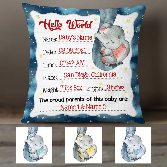 Personalized Baby Birth Announcement Elephant Pillow DB63 26O36 1