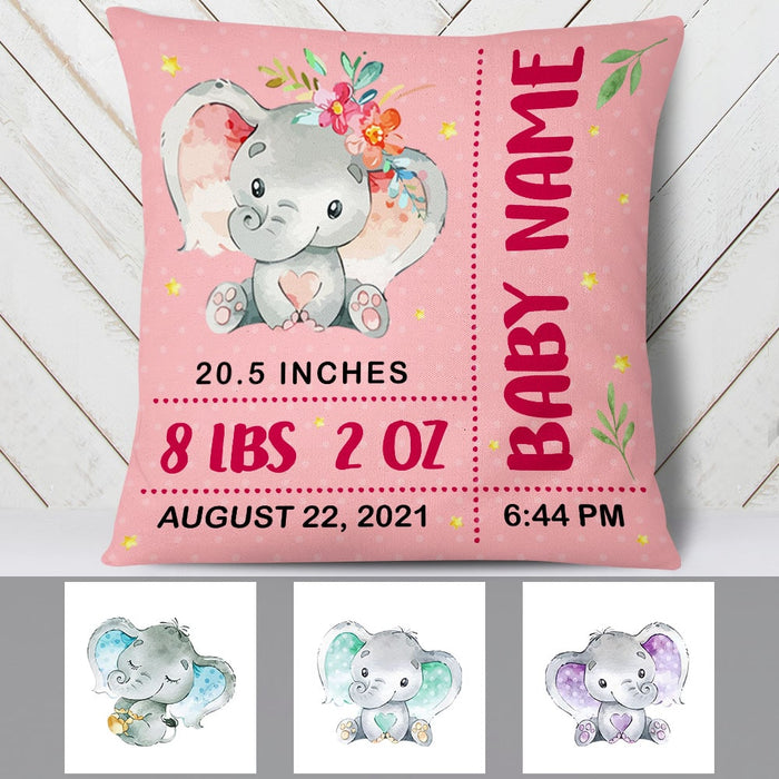 Personalized Baby Birth Announcement Elephant Pillow DB62 30O53 1