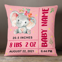 Personalized Baby Birth Announcement Elephant Pillow DB62 30O53 thumb 1