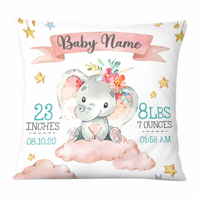 Personalized Baby Birth Announcement Elephant Pillow DB64 26O58 1