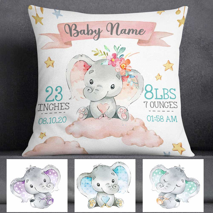 Personalized Baby Birth Announcement Elephant Pillow DB64 26O58 1