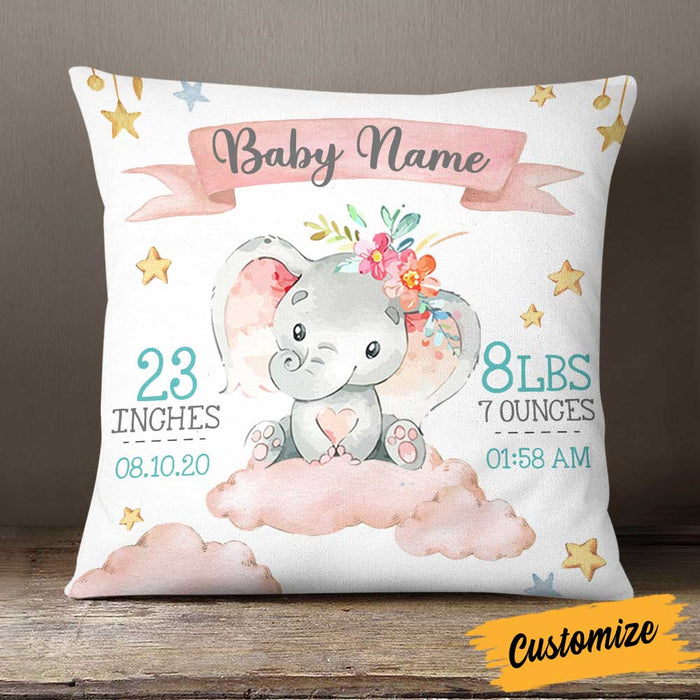 Personalized Baby Birth Announcement Elephant Pillow DB64 26O58 1