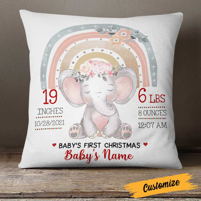 Personalized Baby Birth Announcement Elephant Pillow DB63 30O23 1