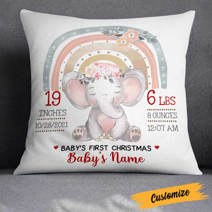 Personalized Baby Birth Announcement Elephant Pillow DB63 30O23 1