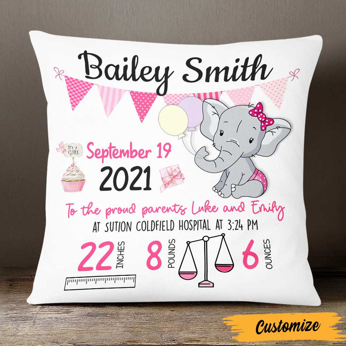 Personalized Elephant Baby Birth Announcement Pillow DB61 87O47 1