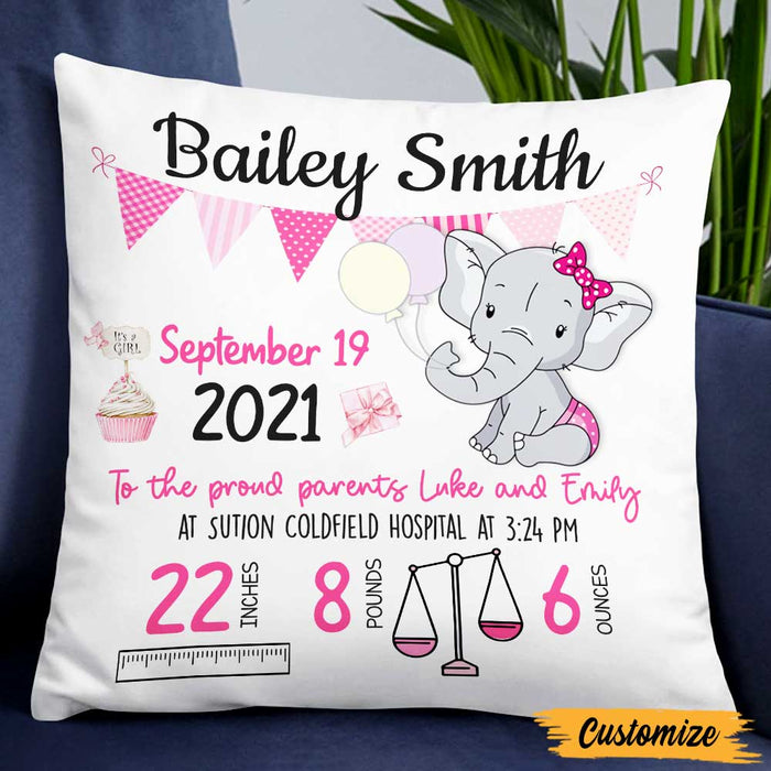 Personalized Elephant Baby Birth Announcement Pillow DB61 87O47 1