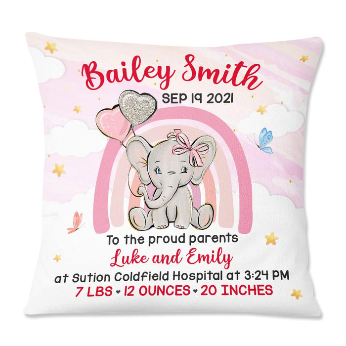 Personalized Elephant Baby Birth Announcement Pillow DB62 87O57 1