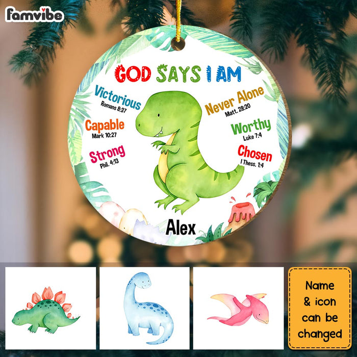 Personalized Inspirational Gift For Grandson Dino God Says  I Am Circle Ornament 30144 1