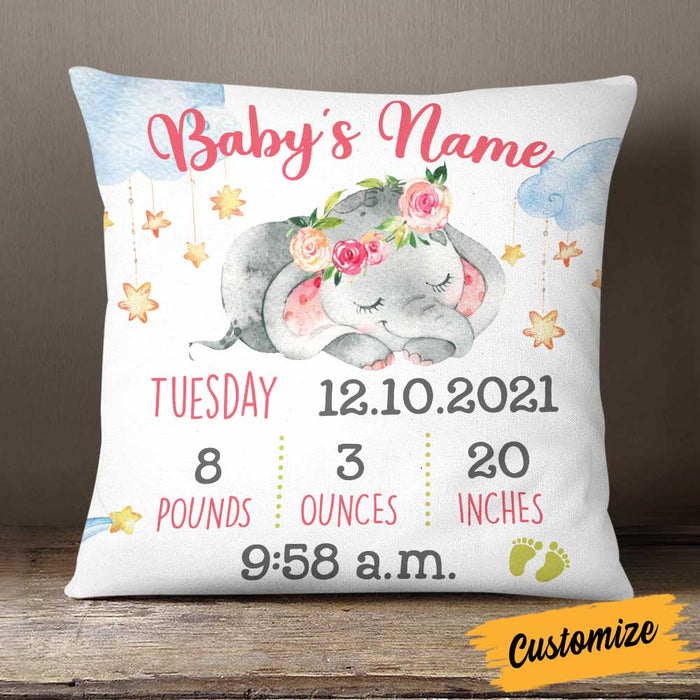 Personalized Elephant Baby Birth Announcement Pillow DB64 95O58 1