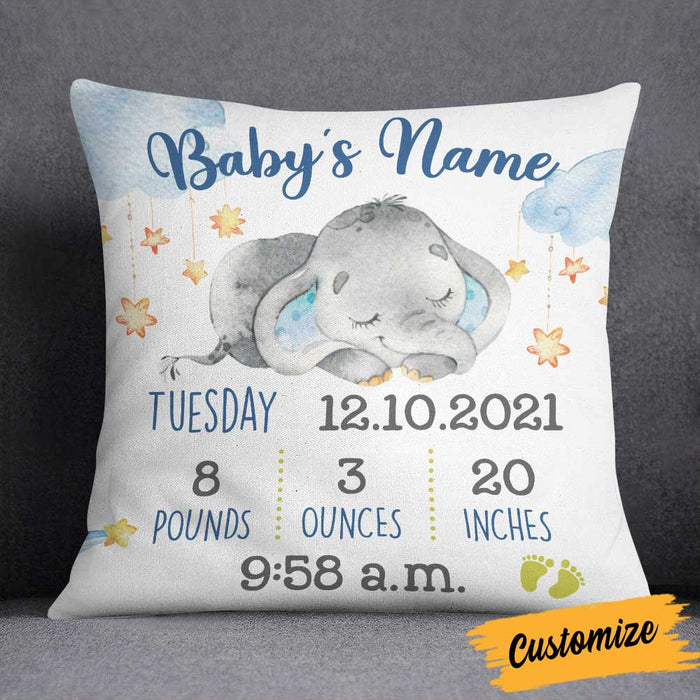 Personalized Elephant Baby Birth Announcement Pillow DB64 95O58 1