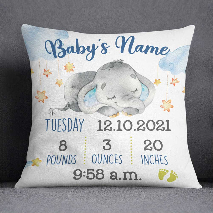 Personalized Elephant Baby Birth Announcement Pillow DB64 95O58 1