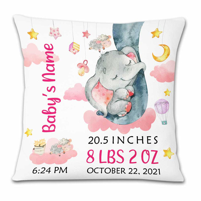 Personalized Elephant Baby Birth Announcement Pillow DB65 95O23 1