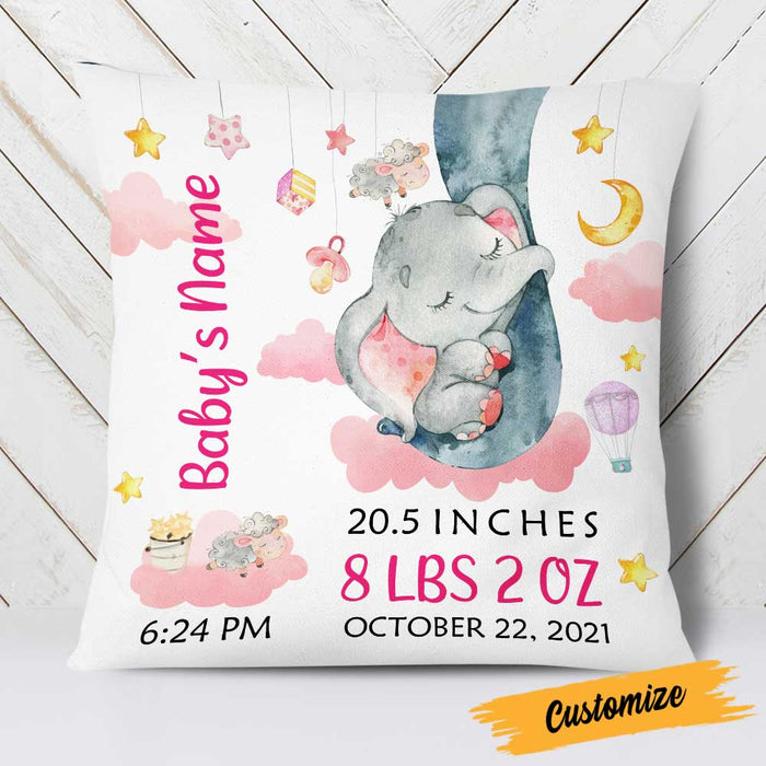 Personalized Elephant Baby Birth Announcement Pillow DB65 95O23 1