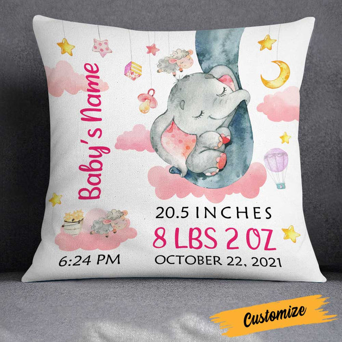 Personalized Elephant Baby Birth Announcement Pillow DB65 95O23 1