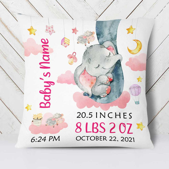 Personalized Elephant Baby Birth Announcement Pillow DB65 95O23 1