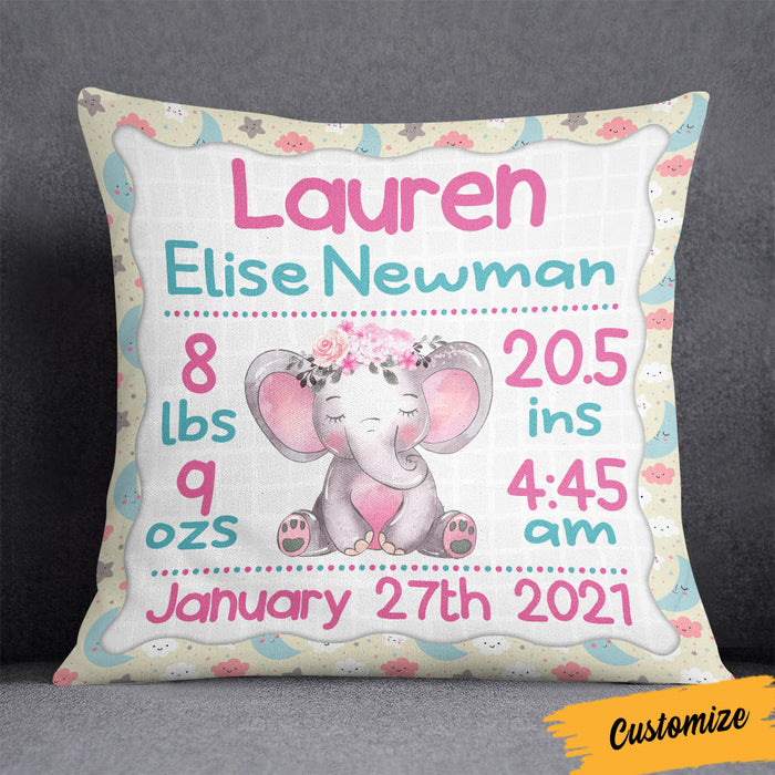 Personalized Elephant Baby Birth Announcement Pillow DB71 95O36 1
