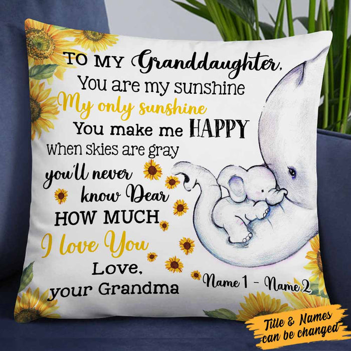 Personalized Granddaughter Elephant Sunflower Pillow DB94 87O58 1