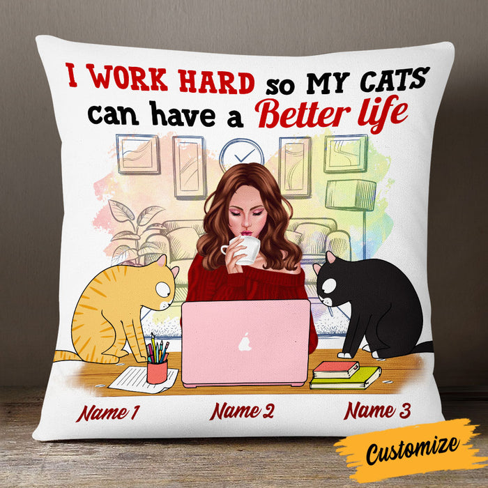 Personalized Cat Mom I Work Hard Pillow DB161 26O53 1