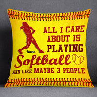 Personalized Love Softball All I Care Pillow DB136 26O53 thumb 1