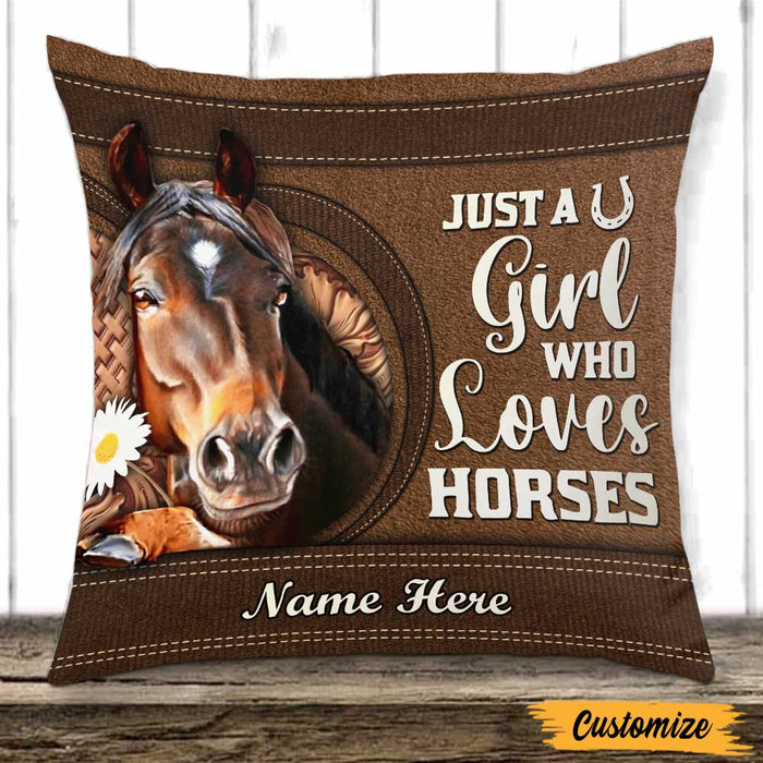 Personalized Girl Loves Horse Pillow DB135 30O47 1
