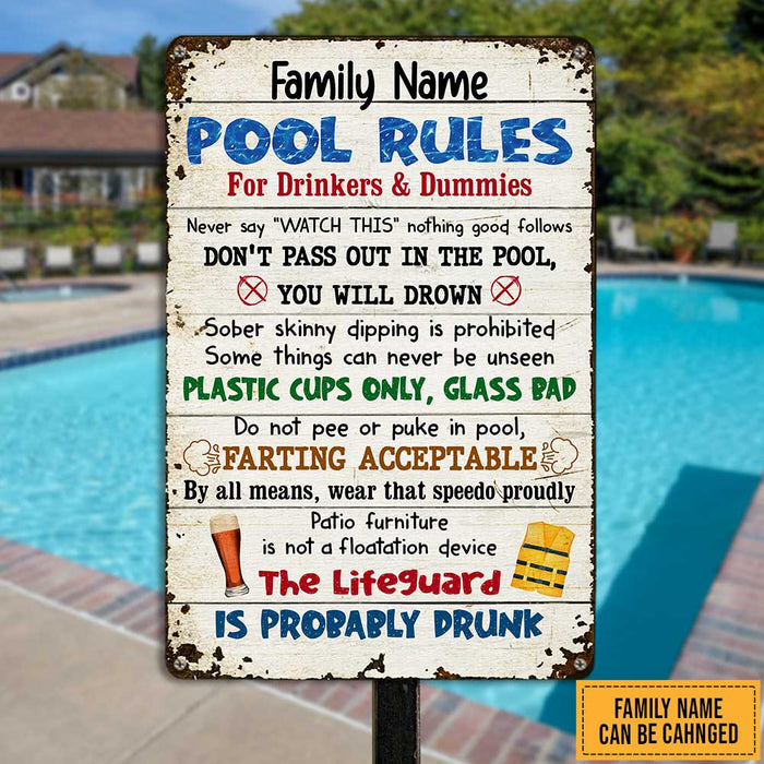 Personalized Summer Pool Rules Metal Sign DB138 87O47 1