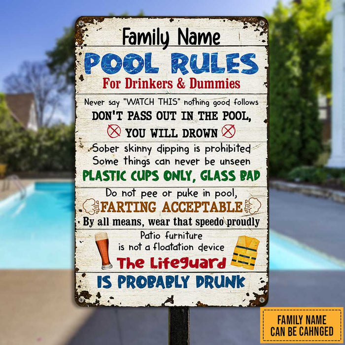 Personalized Summer Pool Rules Metal Sign DB138 87O47 1