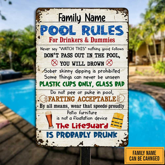 Personalized Summer Pool Rules Metal Sign DB138 87O47 1