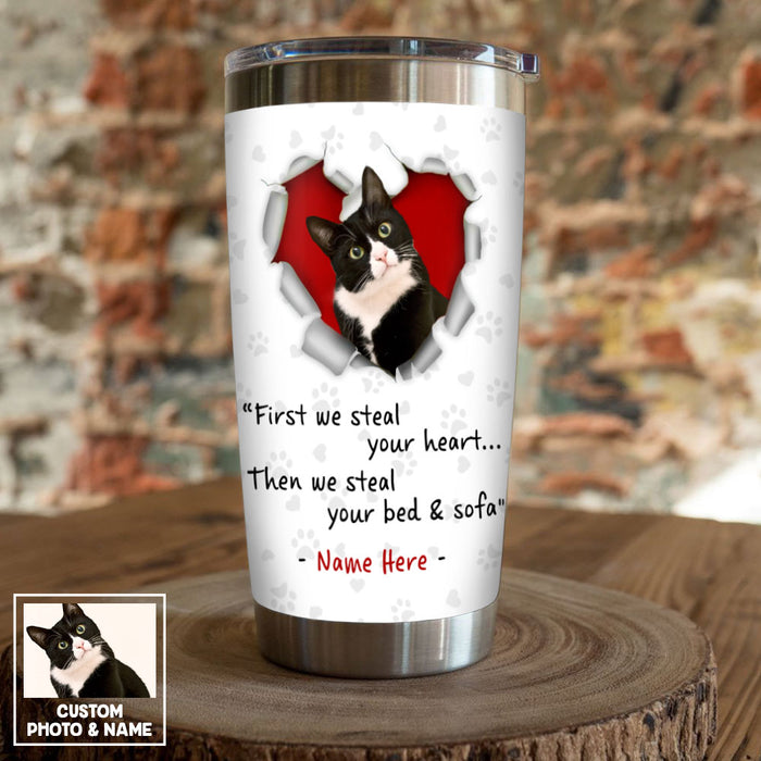 Personalized Dog Cat Photo Stealing Heart Steel Tumbler NB241 95O53 1